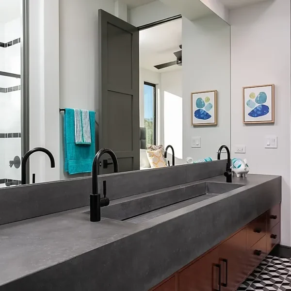 make a movement with modern mosaic with solid countertop.