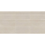 Grooved Beige 12x24 matte porcelain tile featuring warm light beige coloring and closely spaced horizontal linear detailing for decorative interior walls.